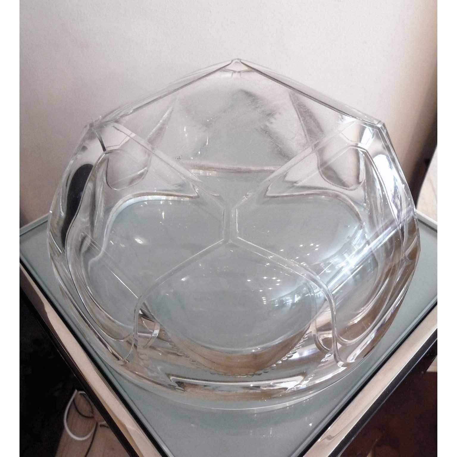 Art Deco Large Faceted Crystal Bowl with Silvered Frame by Kirby Beard and Co. For Sale 4