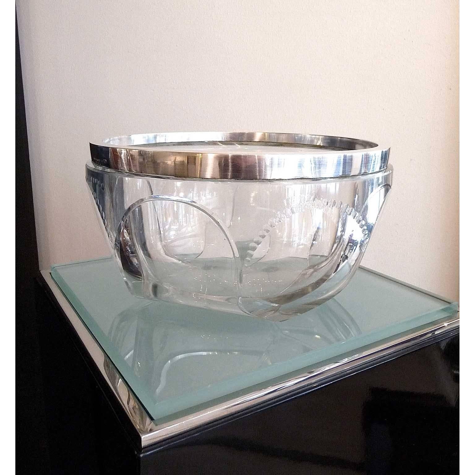 Art Deco Large Faceted Crystal Bowl with Silvered Frame by Kirby Beard and Co. For Sale 3