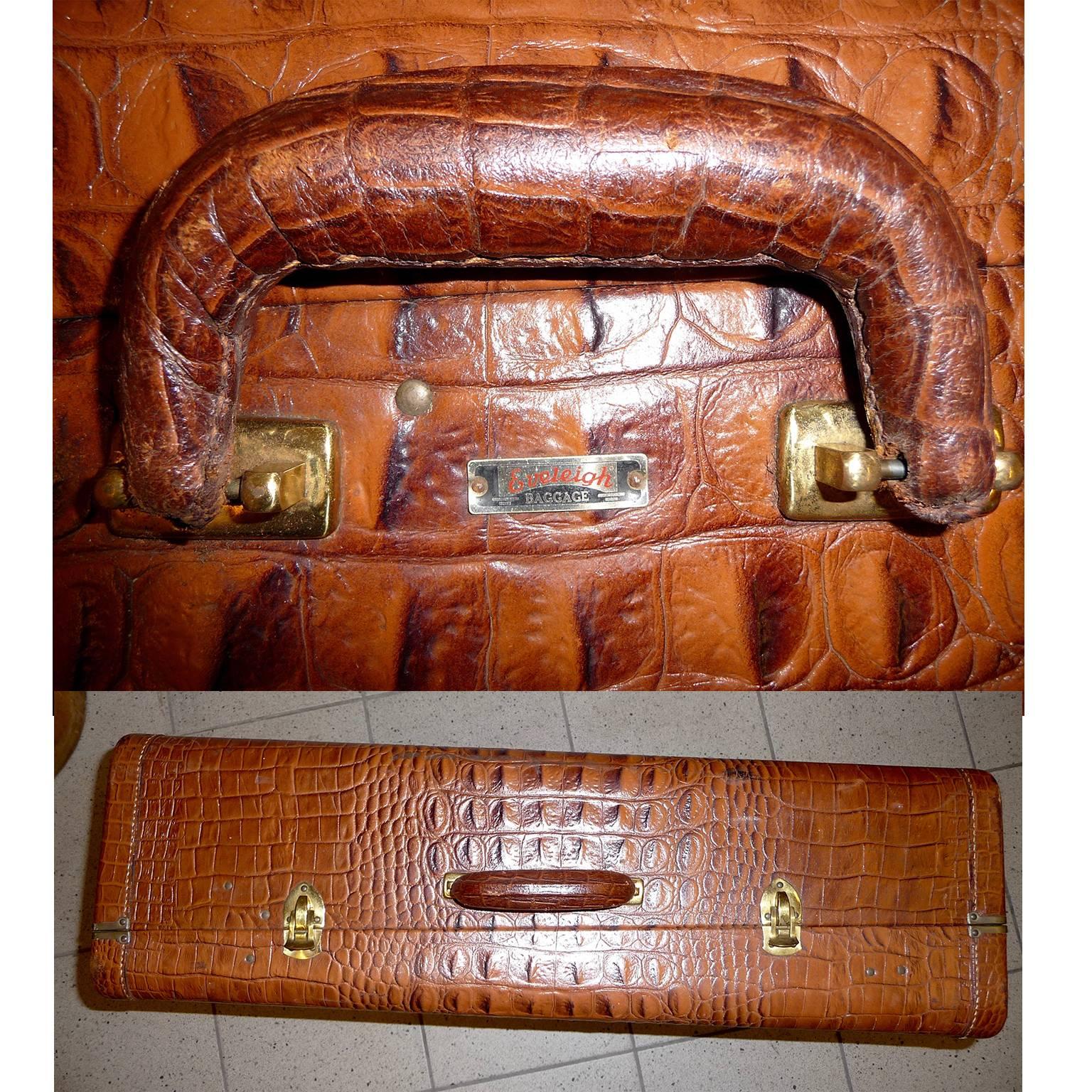 Mid-20th Century Vintage Genuine Leather Eveleigh Luggage in Alligator Look