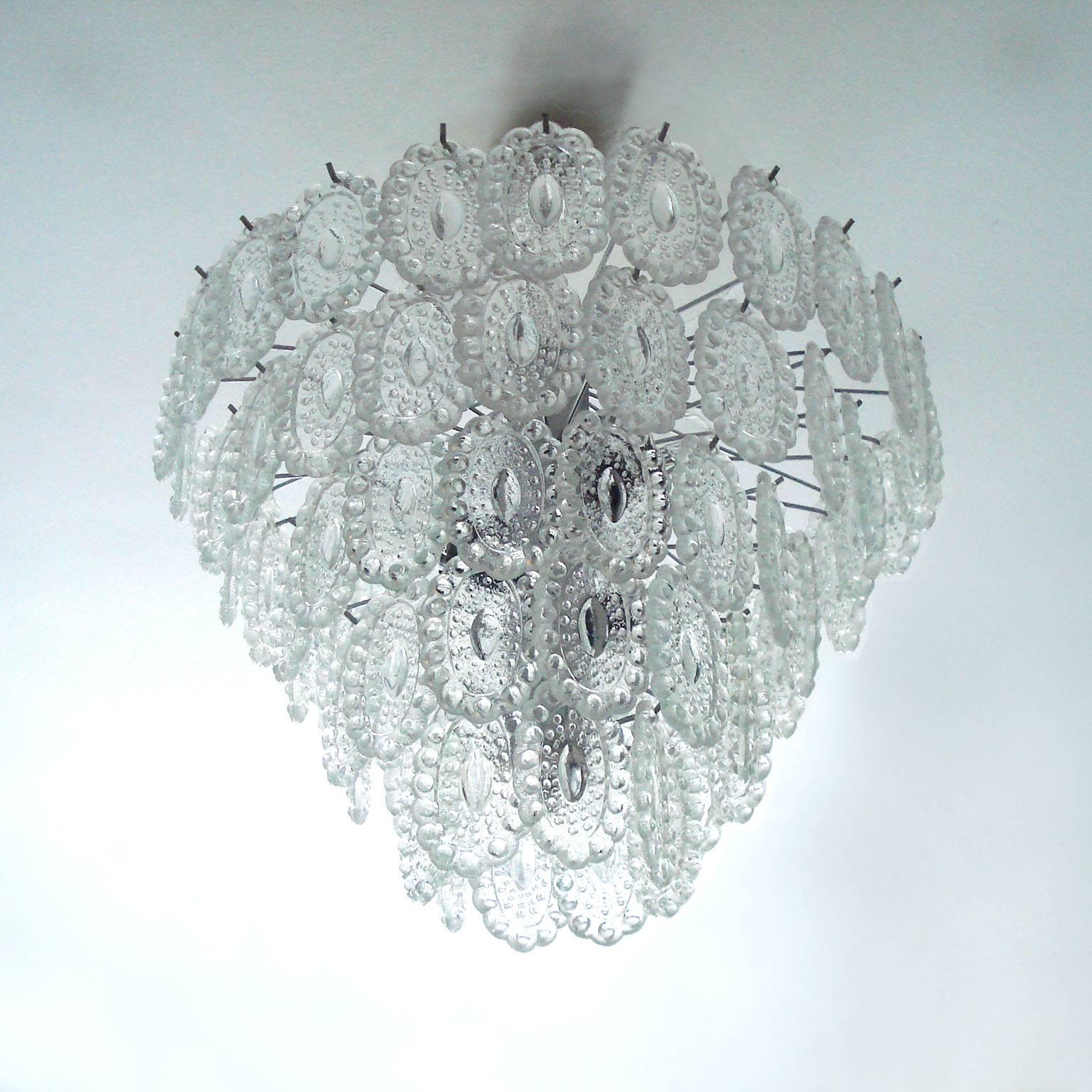 Crystal Glass Midcentury Chandelier In Excellent Condition In Bochum, NRW