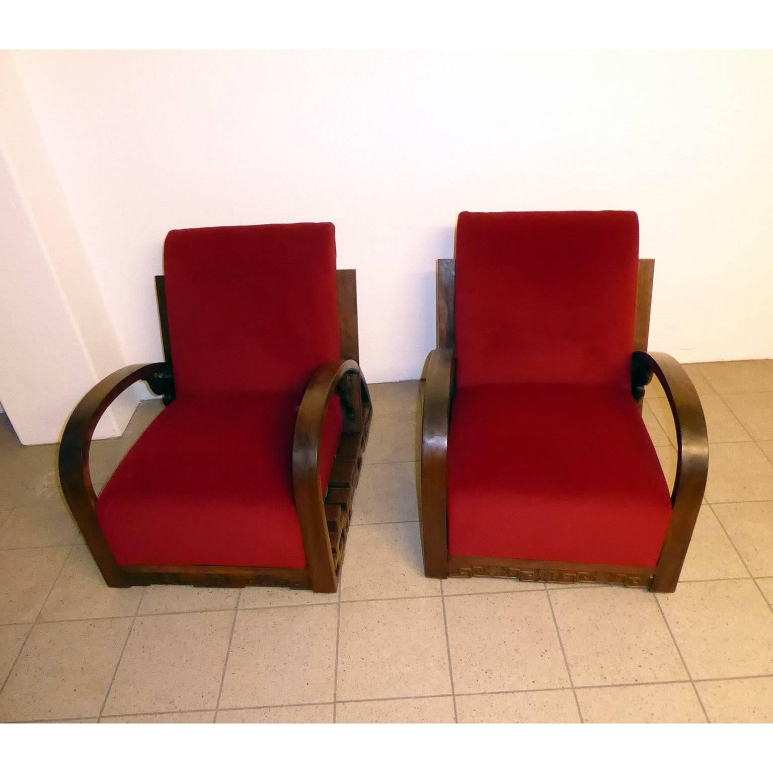 Upholstery Unique Impressive Art Deco Pair of Chinese Armchairs