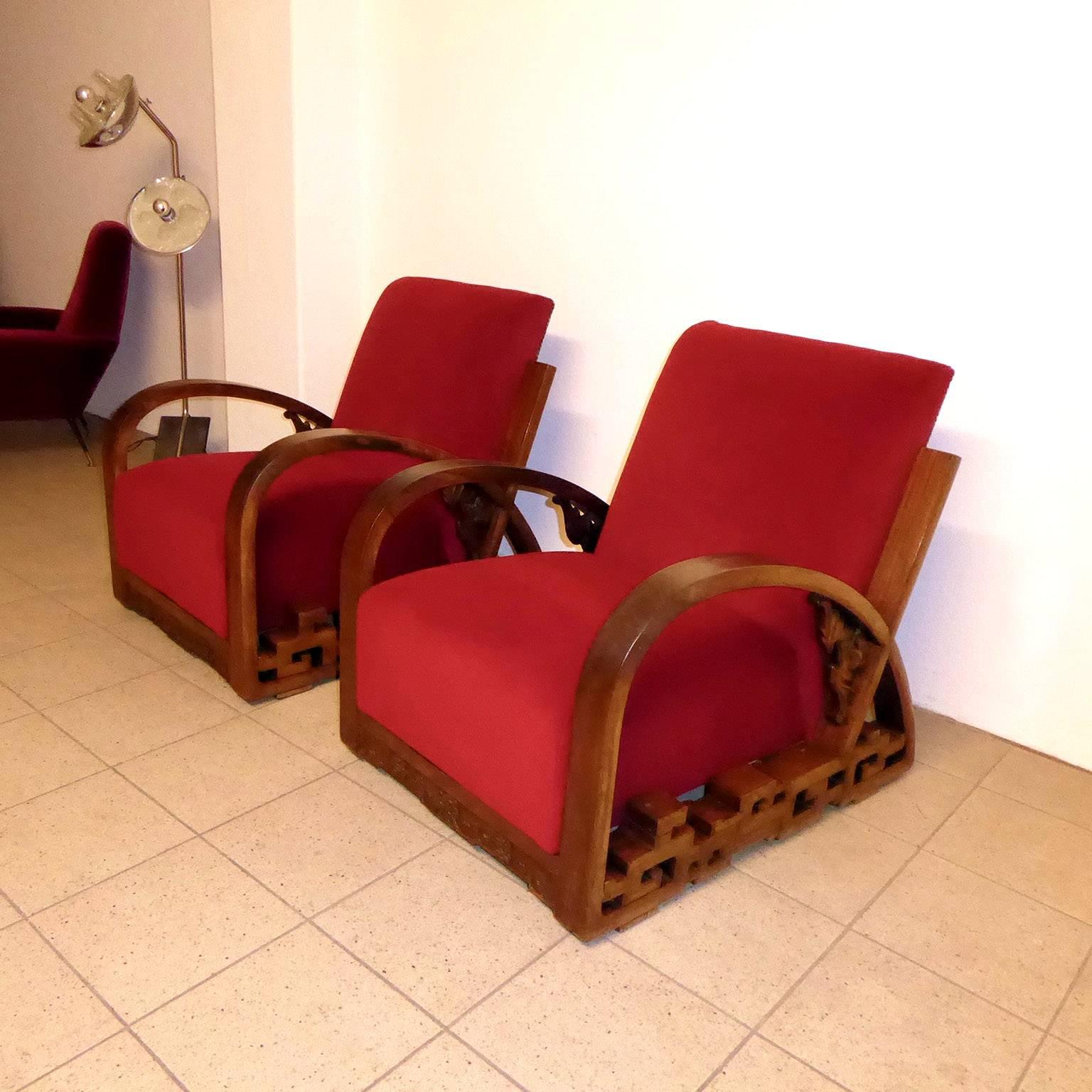 Unique Impressive Art Deco Pair of Chinese Armchairs (Art déco)