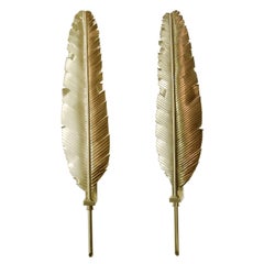 Large Pair of Feather Brass Sconces in the Manner of Maison Jansen