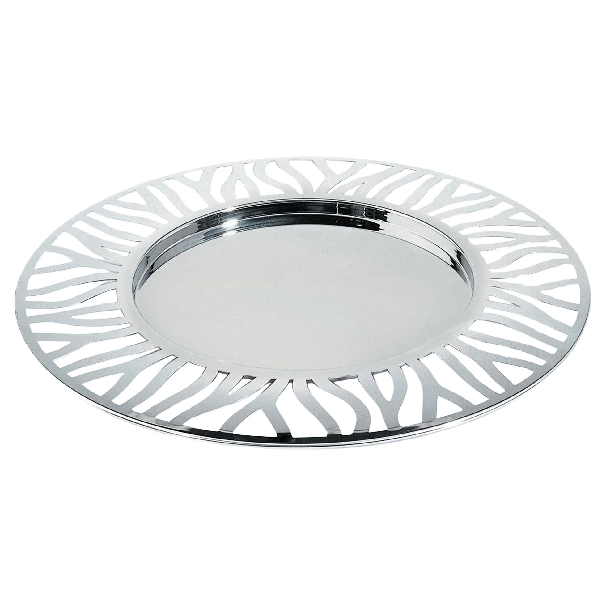 Alessi Rundes Tablett aus poliertem Edelstahl Postmodern