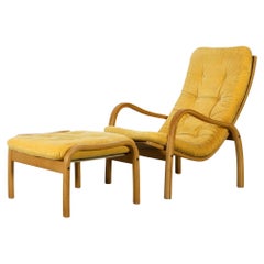 Fauteuil de salon Fortino Yngve Ekstrom avec pouf en velours côtelé d'origine, par Swedese