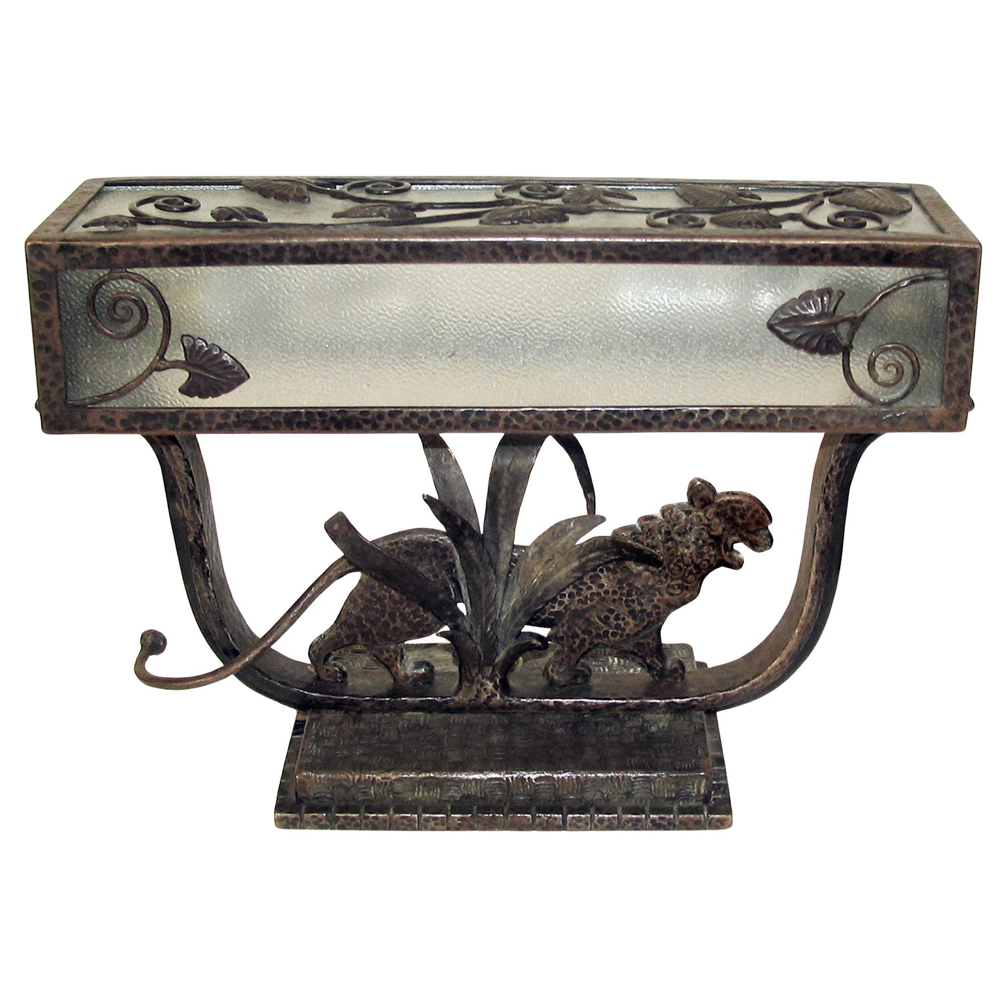 Art Deco French Wrought Iron Table Lamp by Paul Kiss, 1930s