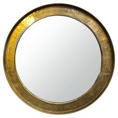 Golden Hammered Rim Round Wall Mirror Vintage 1960s
