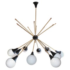 Lustre italien du milieu du siècle à 10 bras, laiton et verre