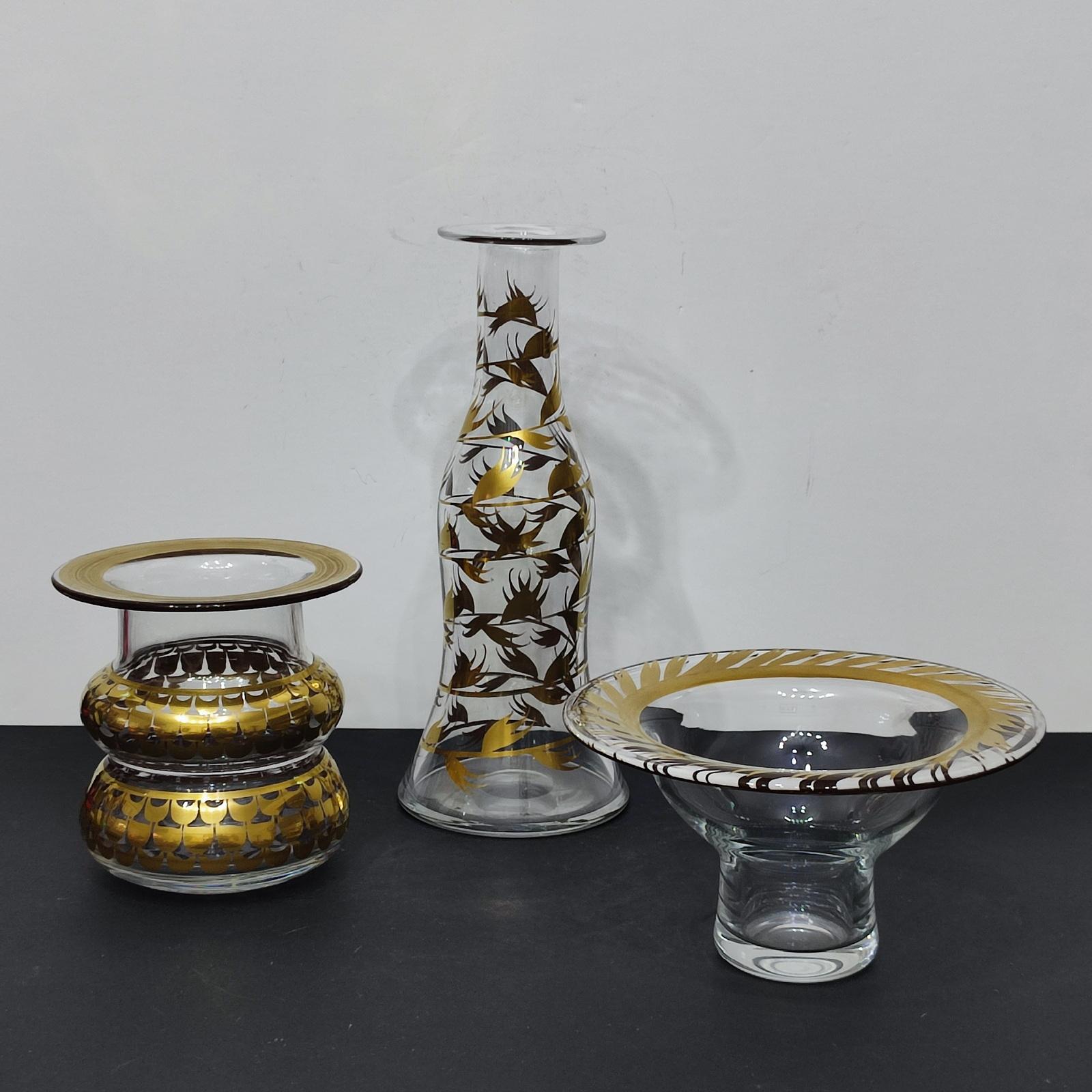 Svedese Set di tre pezzi in vetro artistico della metà del secolo scorso di Margareta Hennix, Svezia in vendita