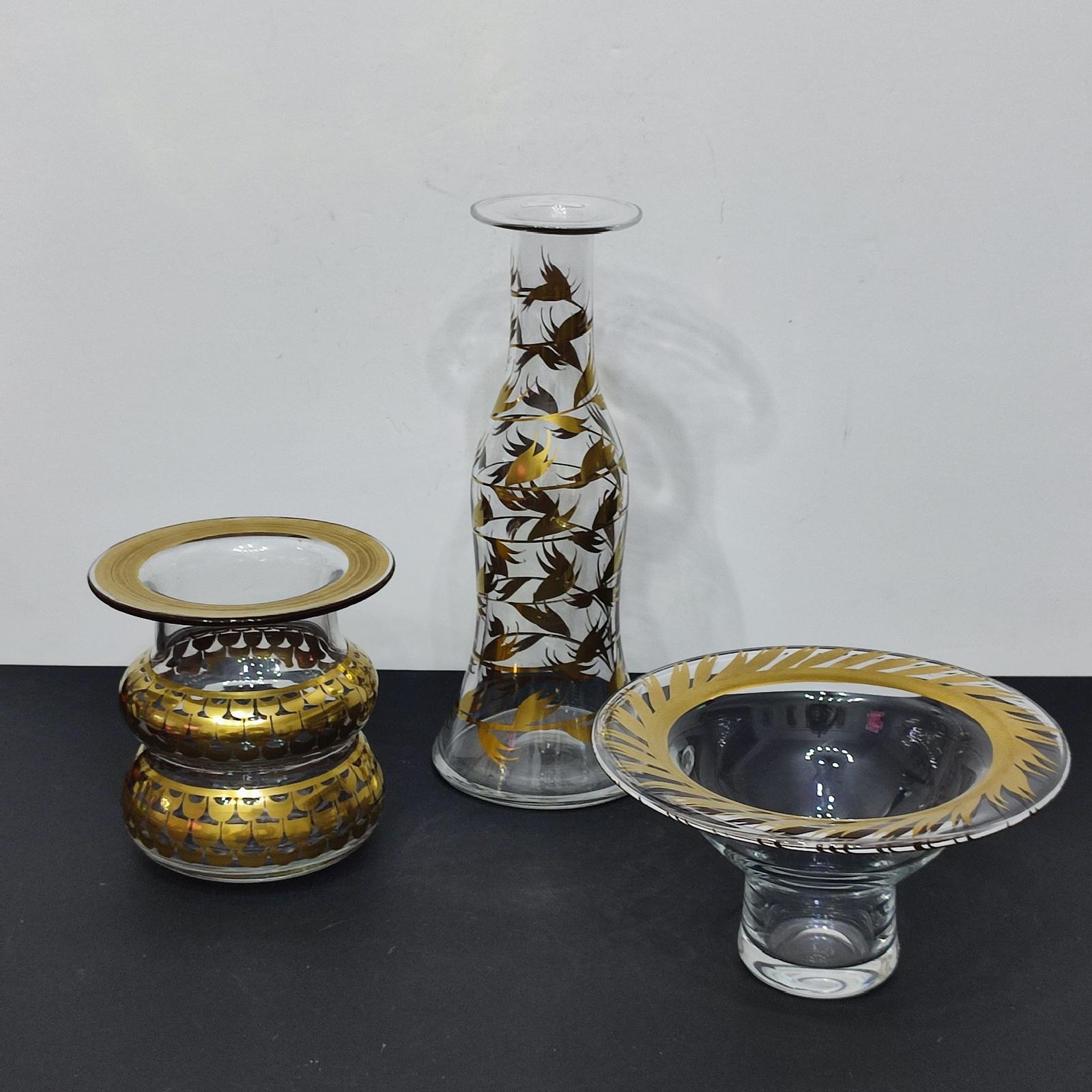 Calco Set di tre pezzi in vetro artistico della metà del secolo scorso di Margareta Hennix, Svezia in vendita