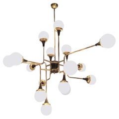 Italian Contemporary White Black & Brass 16-Light Modern Asymmetric Chandelier