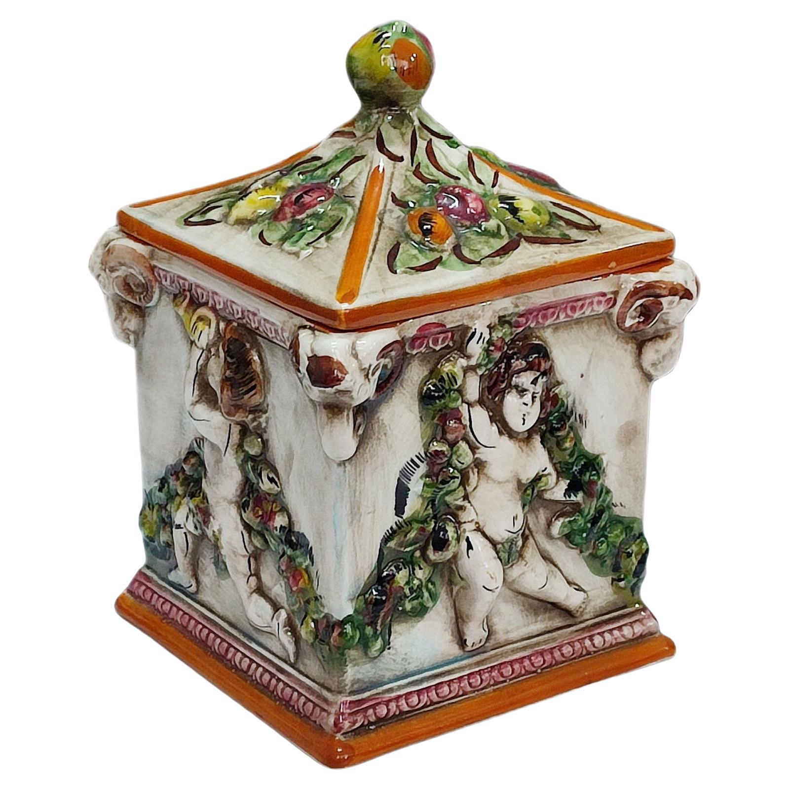 Capodimonte Lidded Jar Four Seasons Cherubs Decor For Sale