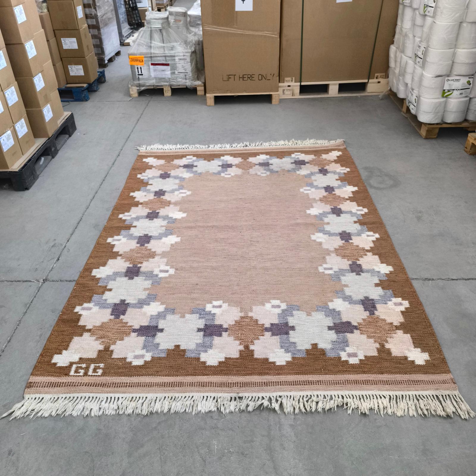 Mid-Century Modern Vintage Swedish Wool Carpet by Git Gransjö Carlsson, Signed “GG” For Sale