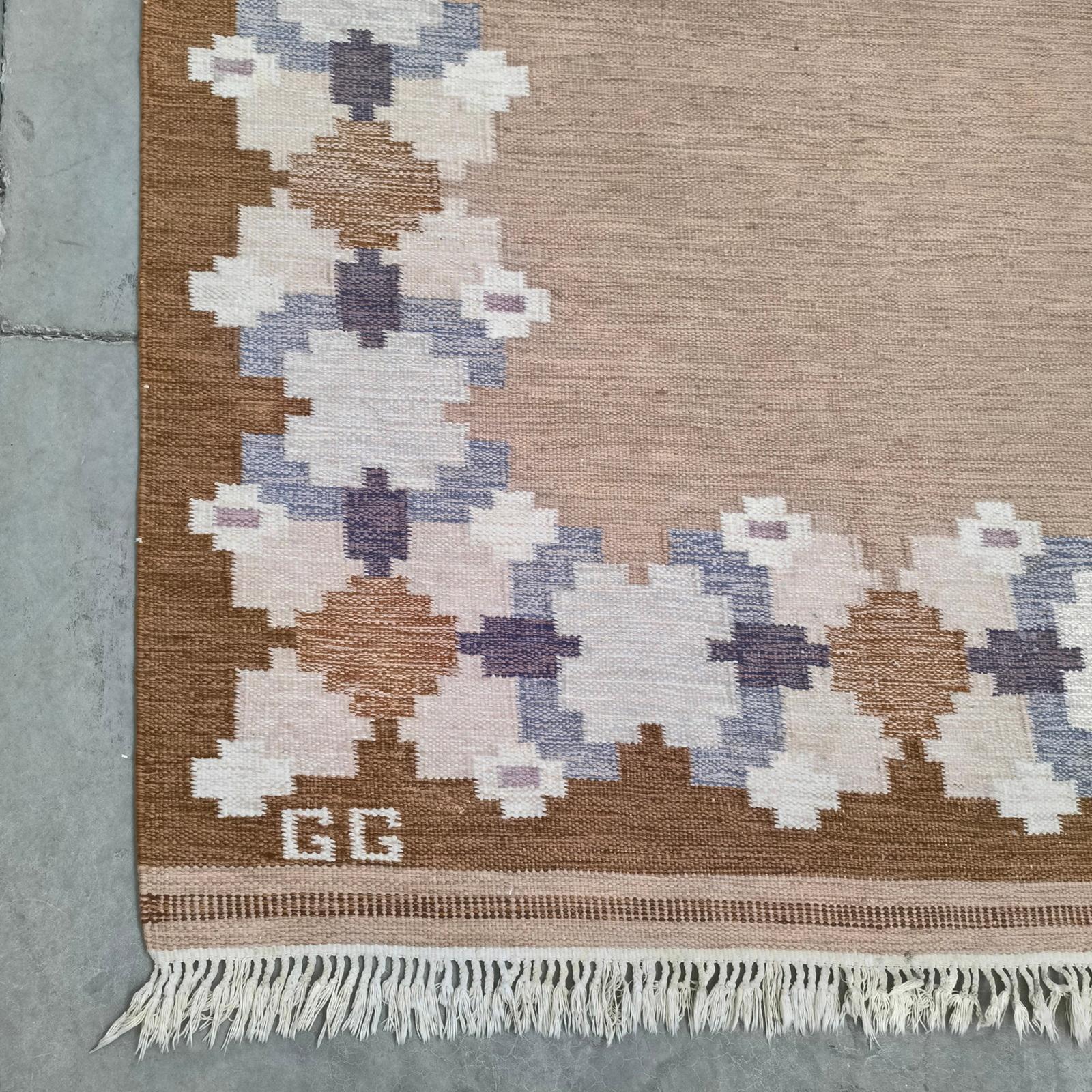 Hand-Woven Vintage Swedish Wool Carpet by Git Gransjö Carlsson, Signed “GG” For Sale