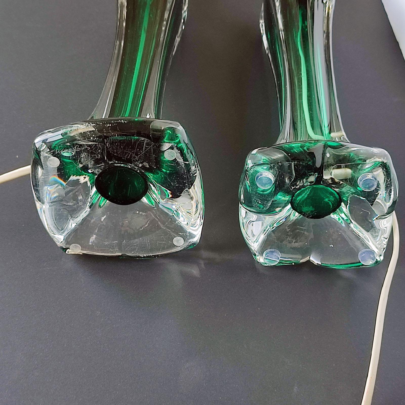 Pair of Large Crystal Lamps by Flygsfors, Paul Kedelv, 1950s — Swedish Sommerso For Sale 4