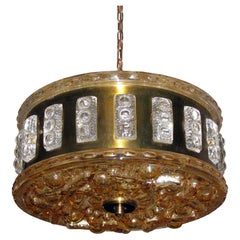 Brass & Crystal Pendant Light, Swedish Mid-Century, Carl Fagerlund Style
