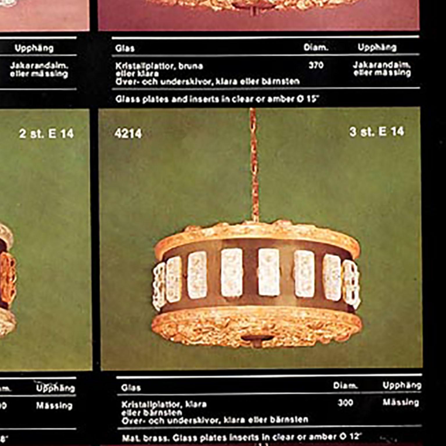 Lampada a sospensione in ottone e cristallo, metà secolo svedese, stile Carl Fagerlund in vendita 3