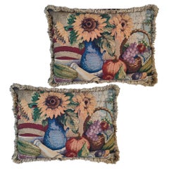 Vintage Jacquard Tassel Pillows, Pair from 1970s Decorative Cushions, France