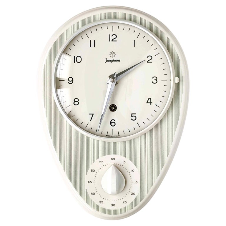 Junghans 1950s Green‑White Ceramic Kitchen Clock with 8‑Day Movement & Timer