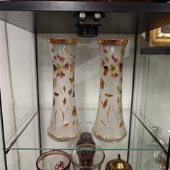 Art Nouveau Frosted Glass Vases with Fine Gilded and Enamelled Floral Décor
