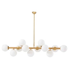 Axial Swirl Linear Chandelier Patinated Brass & 12 Glass Globes, Stilnovo Style