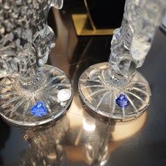 Paire de bougeoirs en forme de chouette en cristal au plomb à 24 %, du milieu du siècle, époque de l'URSS, années 1960
