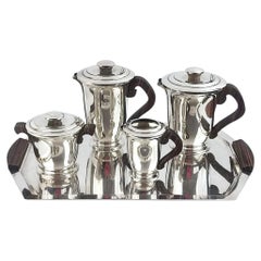 Ravinet d'Enfert Art Deco Tea & Coffee Set, Silver Plate & Makassar Ebony, 1930s