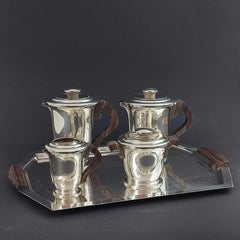 Ravinet d'Enfert Art Deco Tea & Coffee Set, Silver Plate & Makassar Ebony, 1930s