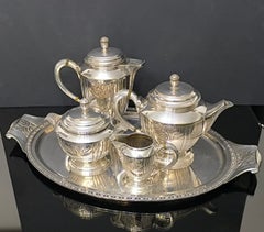 French Art Deco Silver Plate Tea & Coffee Service with Rose Motifs