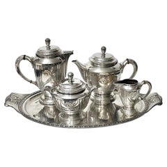 French Art Deco Silver Plate Tea & Coffee Service with Rose Motifs