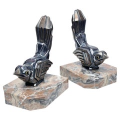 Pair of French Art Deco Cubist Bird Bookends by Hippolyte Moreau, circa 1925
