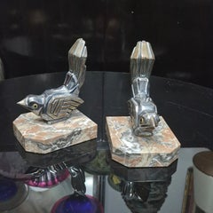 Pair of French Art Deco Cubist Bird Bookends by Hippolyte Moreau, circa 1925