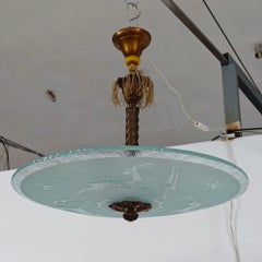Large 1930s Art Deco Ceiling Light with Etched Animal Motifs, 60 cm