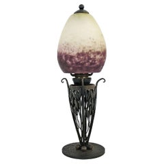 Art Deco Rare Robj Paris table Lamp with Rethondes Glass Shade, France, 1920s