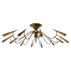 Genuine Italian Brass Chandelier, 12 arms, Sunburst Design, Oscar Torlasco 1950s