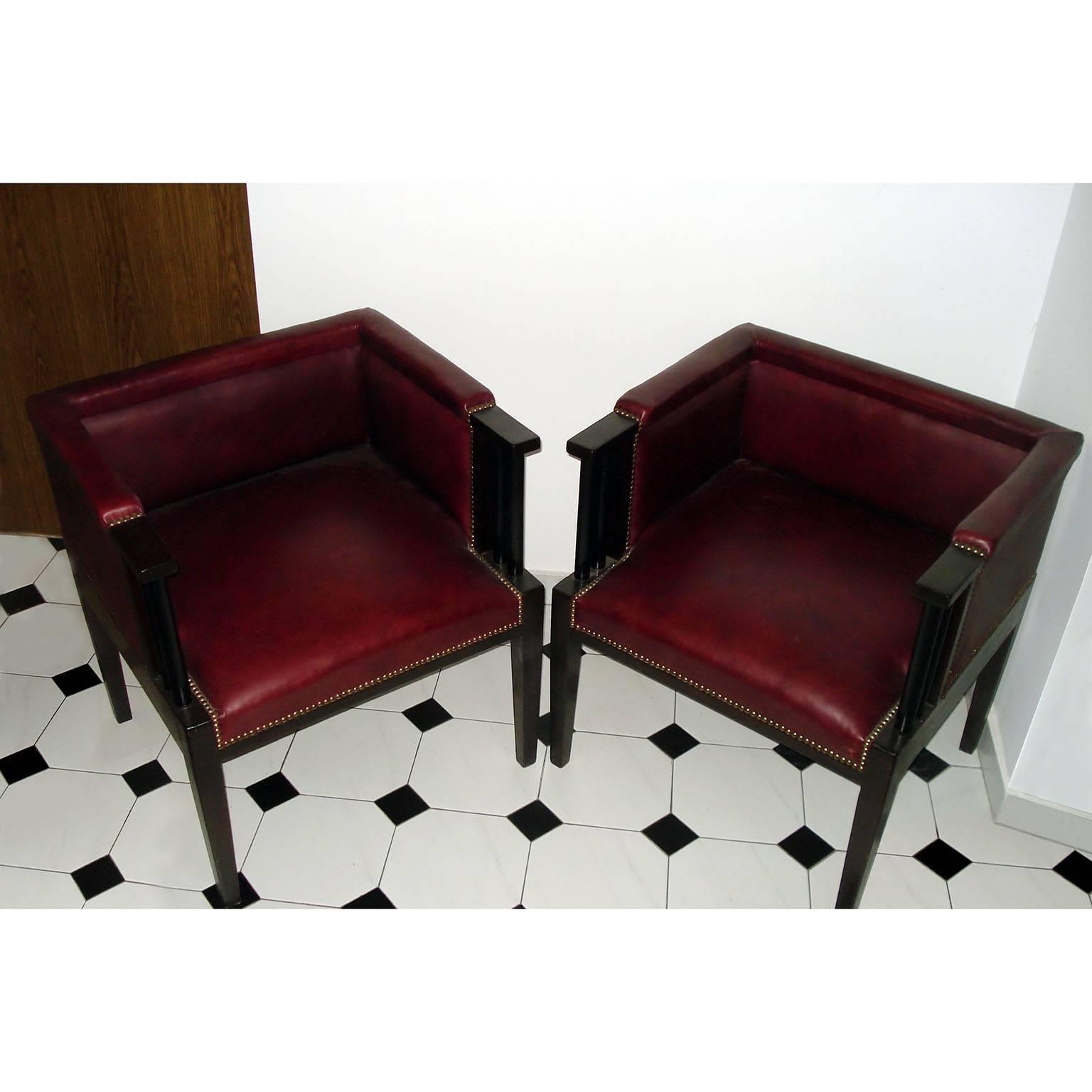 Bauhaus Rare Pair of Constructivist Armchairs in the Style of Darmstadt Artists Colony