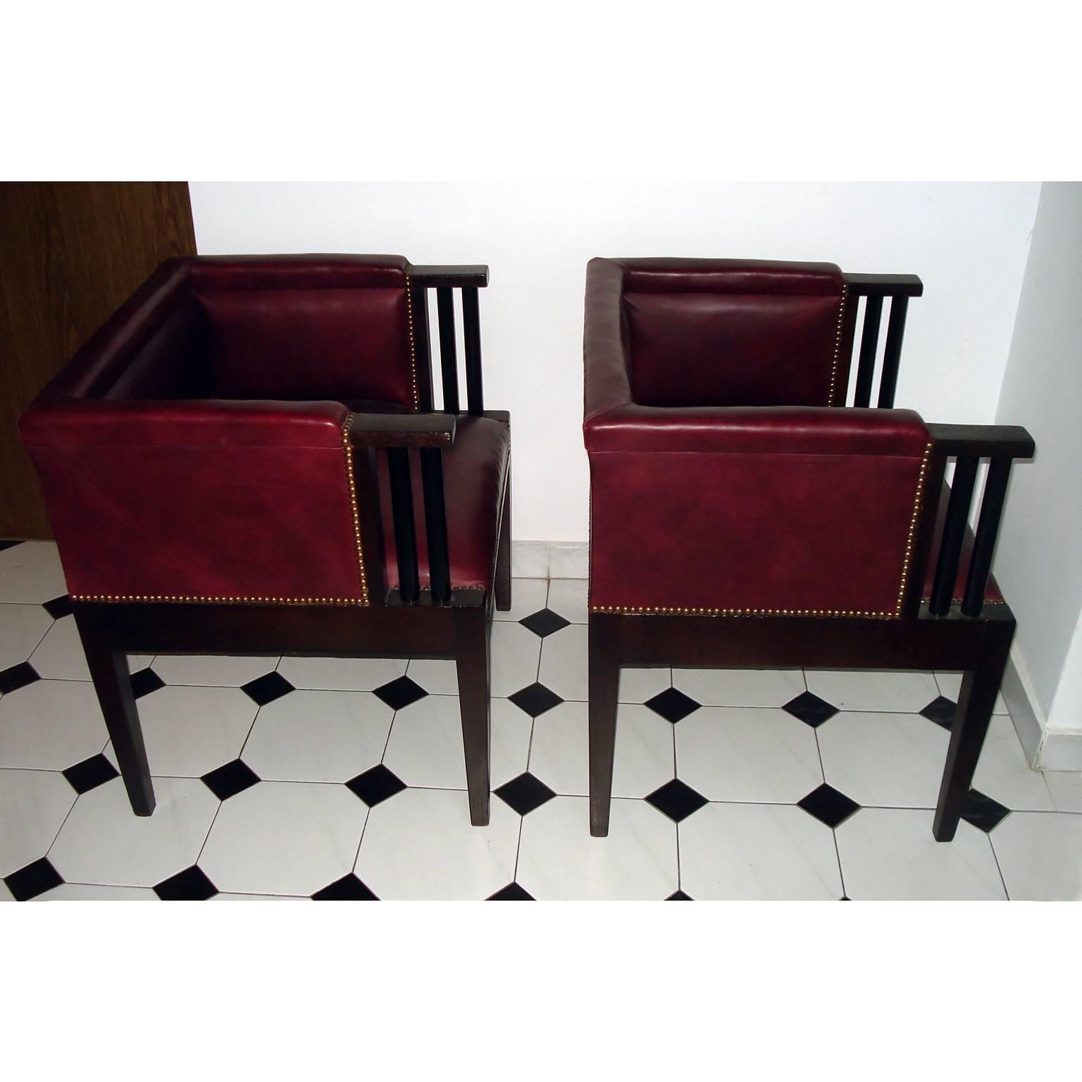 Lacquered Rare Pair of Constructivist Armchairs in the Style of Darmstadt Artists Colony