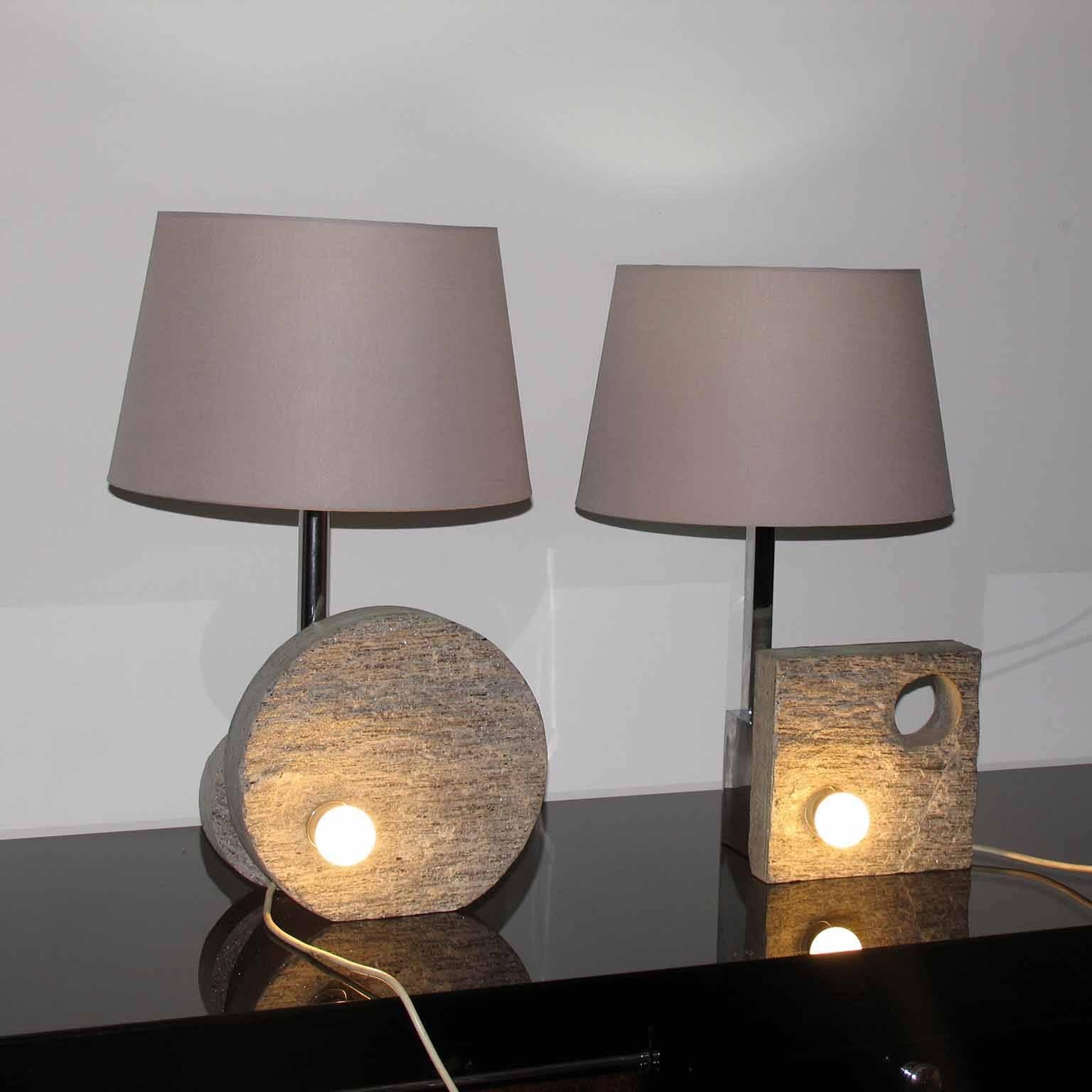 Mid-Century Modern Carved Stone Italian Table Lamps in the Style of Mangiarotti