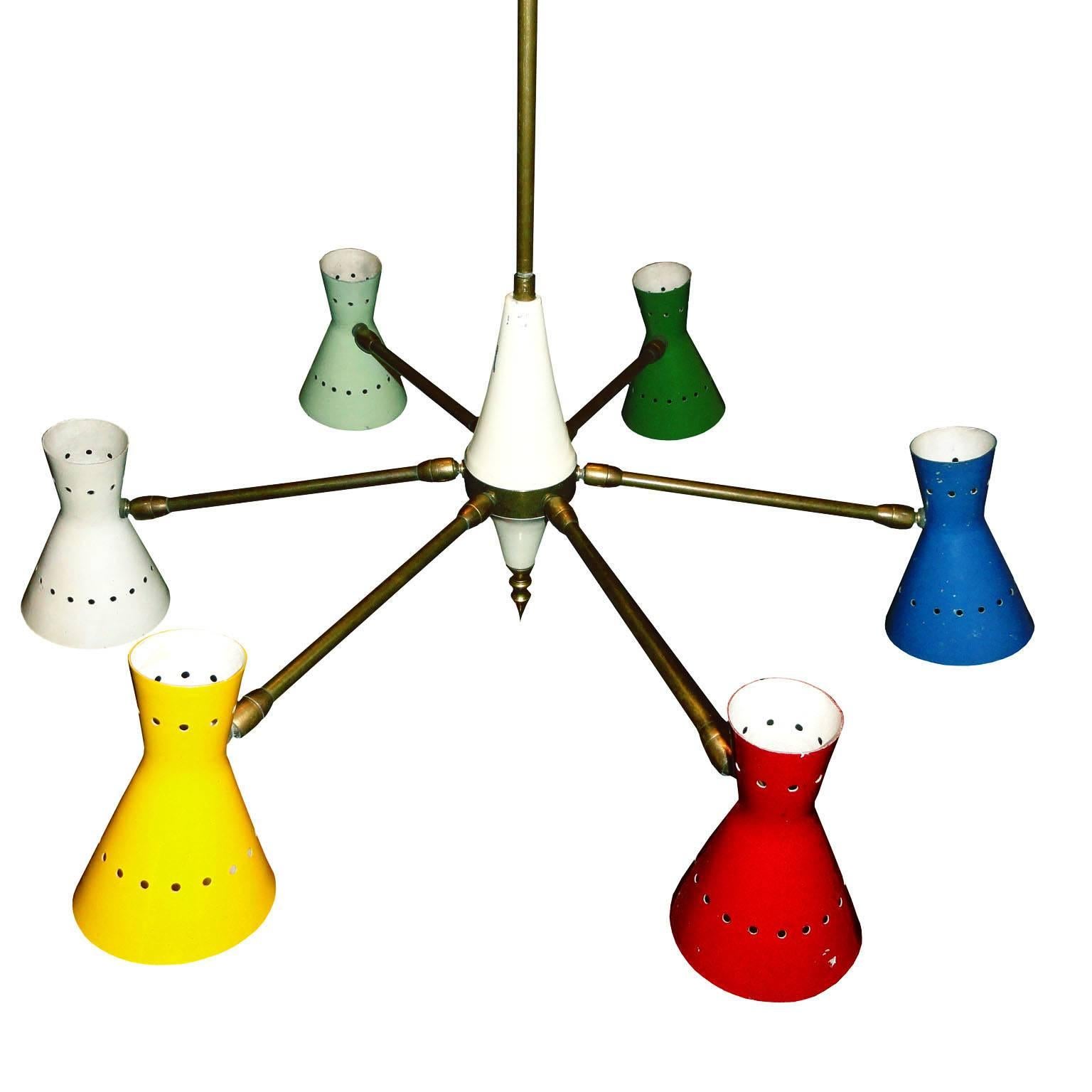 Midcentury Italian Chandelier with Six Articulated Arms 3