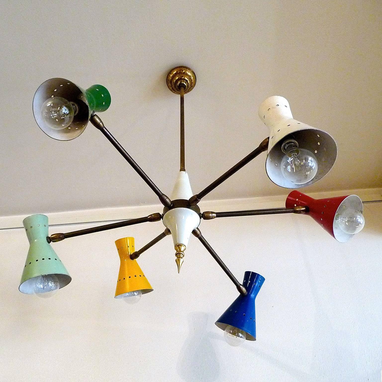 Mid-Century Modern Midcentury Italian Chandelier with Six Articulated Arms