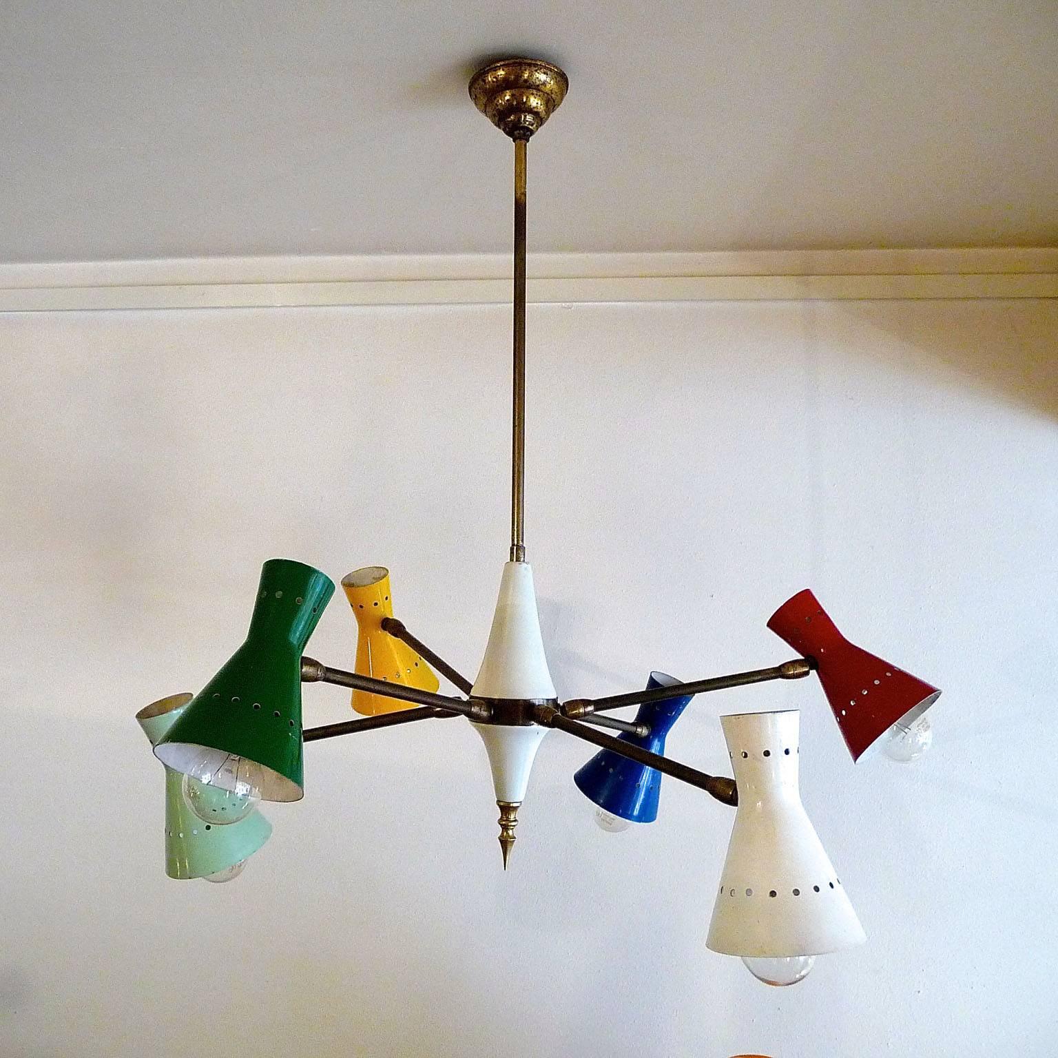 Lacquered Midcentury Italian Chandelier with Six Articulated Arms