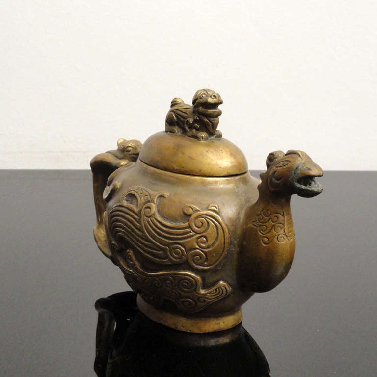 Chinese Bronze Tea Pot Pitcher Shaped as a Phoenix For Sale at 1stdibs