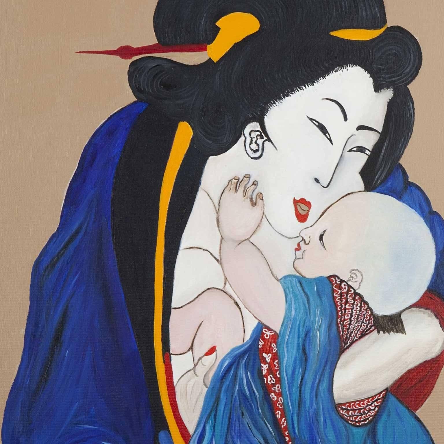 Asian Woman with Child, France, 2010 (Art déco) im Angebot