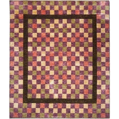 Tapis moderne de style cubiste noué à la main en laine cirva 9 x 9 pieds Lilas corail 