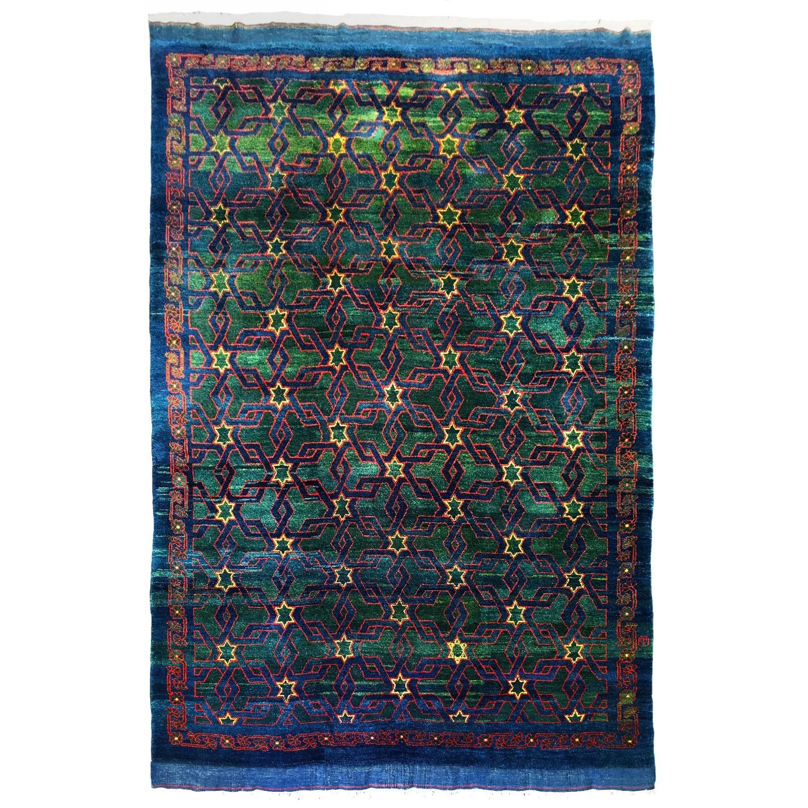Turkish Bergama Star Rug, Vintage Rug with Natural Dyes and Mohair Wool