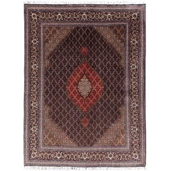 Black Persian Rug Tabriz Mahi Wool and Silk Carpet 11