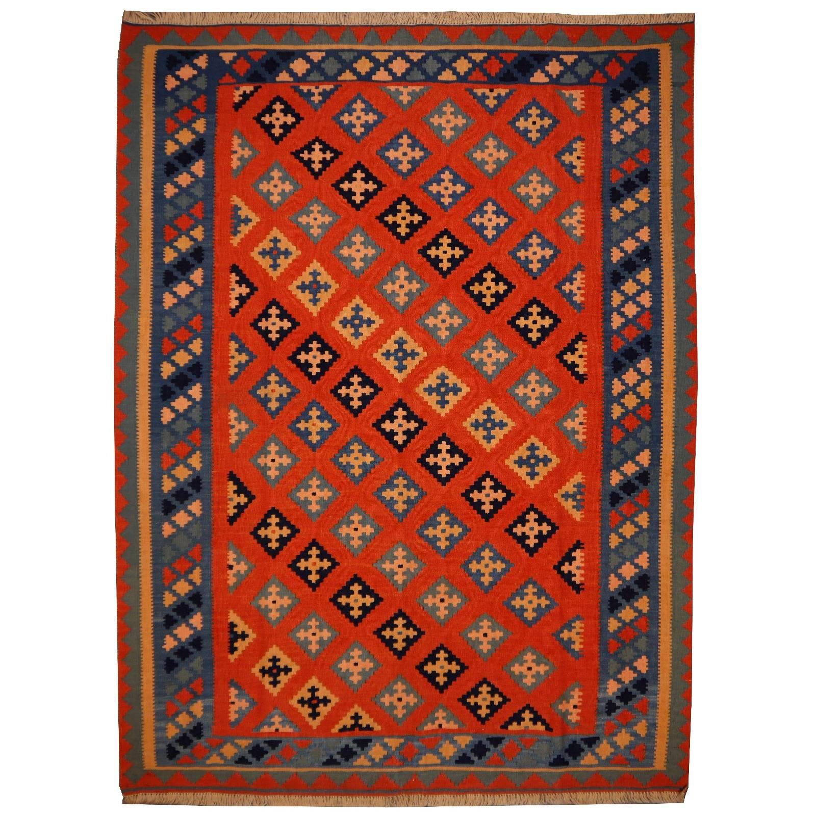 Persian Rug Kilim Handwoven with Natural Dyed Organic Wool, Vintage