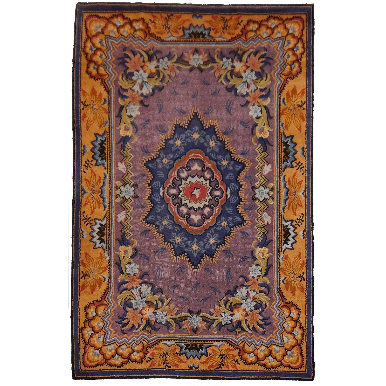 Art Nouveau Hand-Knotted Western European French Design Wool Rug