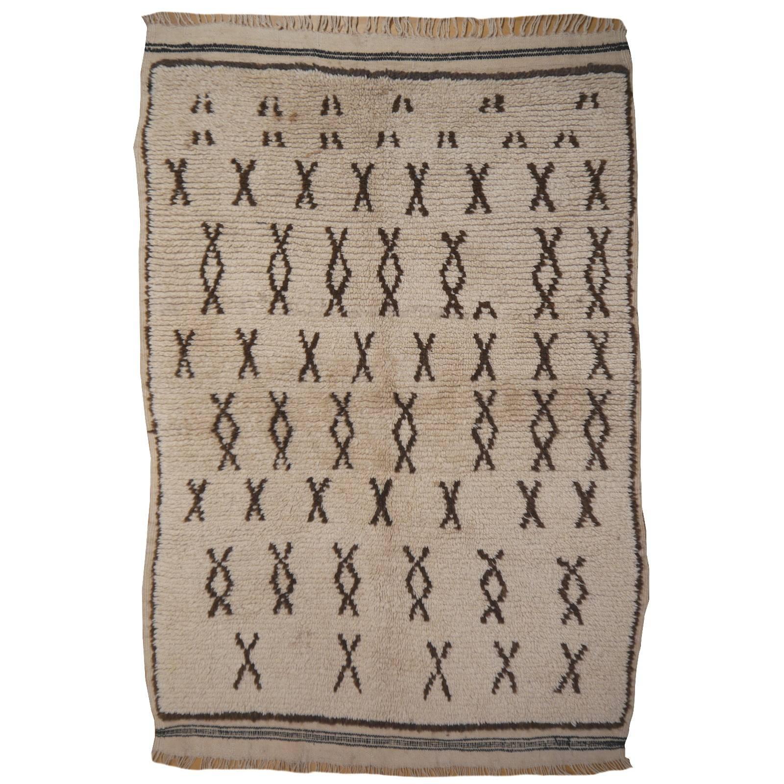 Vintage Moroccan Berber Rug Beige Brown North African Tribal Carpet