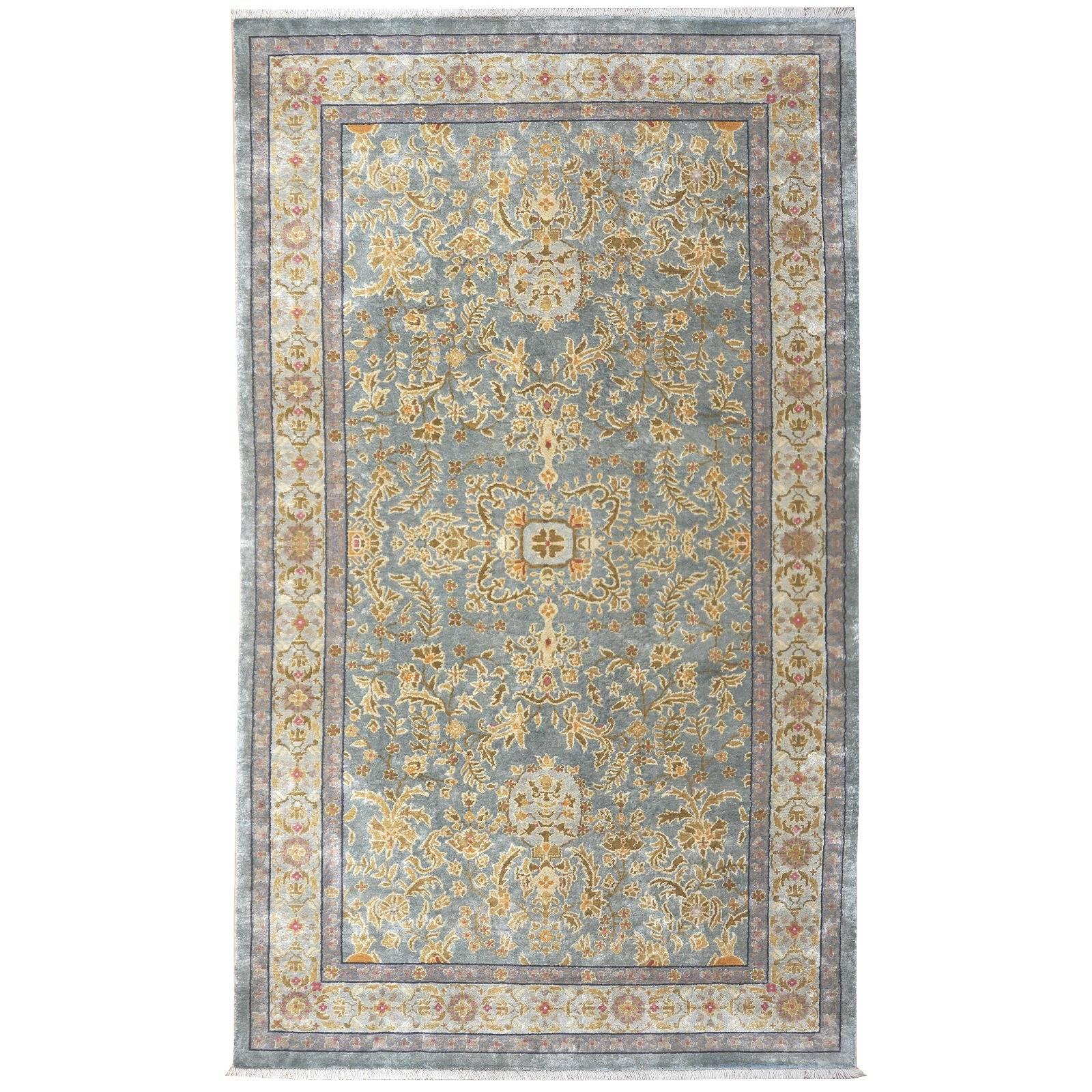 Samarkand Khotan Silk Rug Semi Antique Chinese Carpet Light Blue East Turkestan